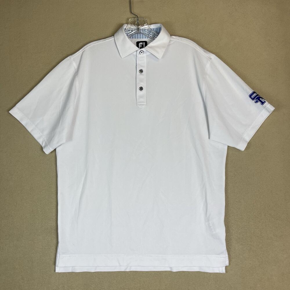 FootJoy Polo Shirt Mens M White Golf Performance Short Sleeve Breathable Stretch